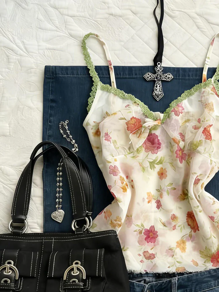 floral green lace tank top - Image 6