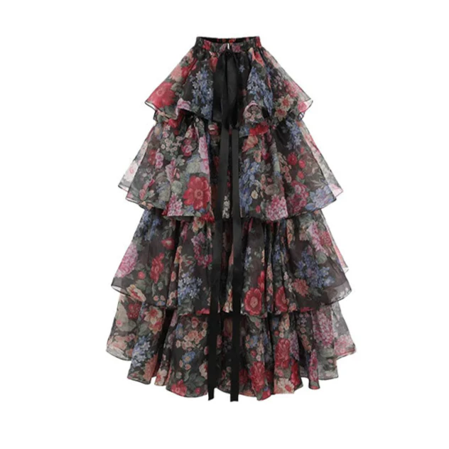 Floral Hollow Suspender Cake Suit - Image 3