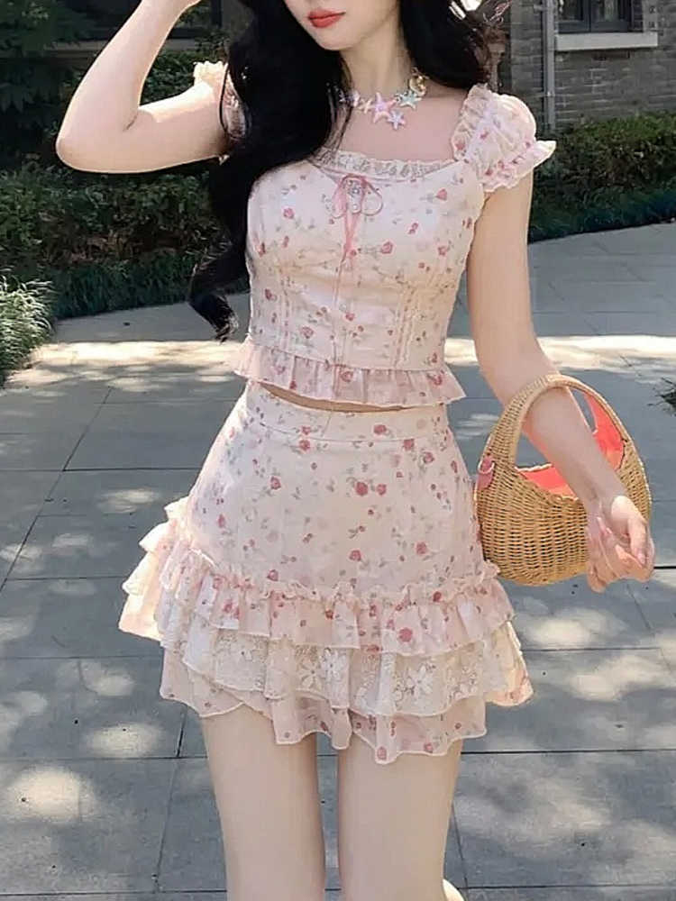 Floral Lace Top + Cake Skirt Set - Image 2