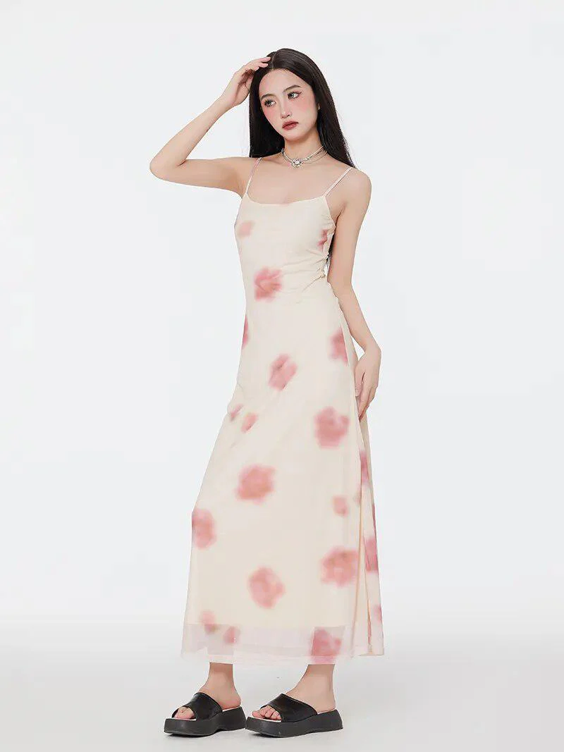 Floral Mesh Spaghetti Strap Maxi Dress - Image 4