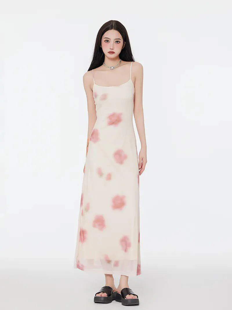Floral Mesh Spaghetti Strap Maxi Dress - Image 5