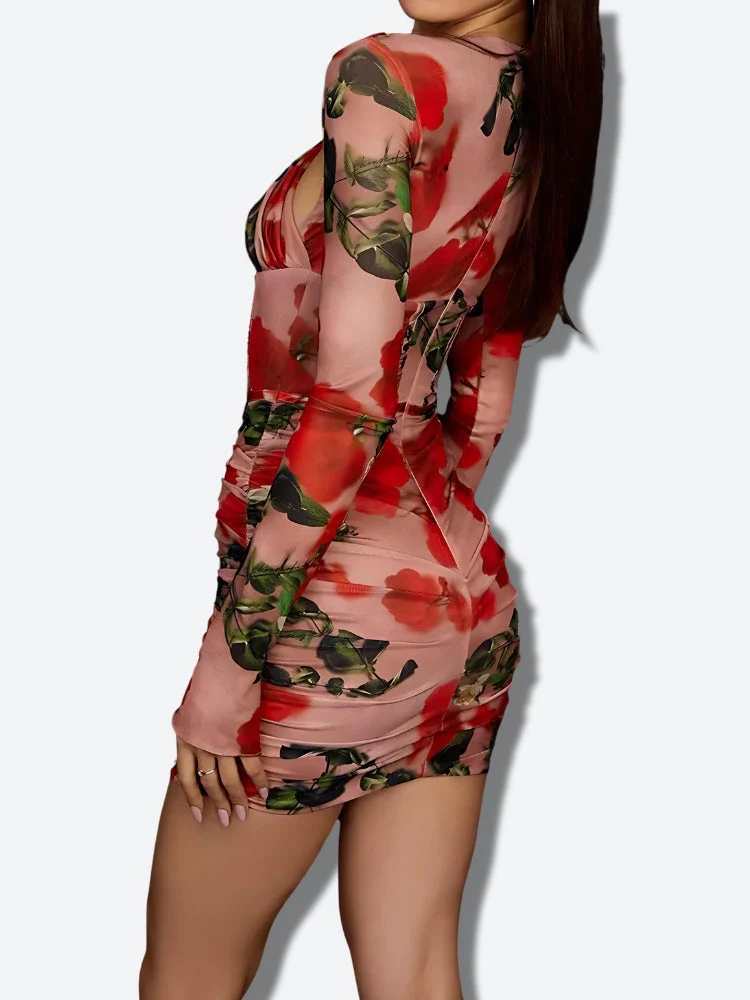 Floral Ruched Corset Mini Dress - Image 4
