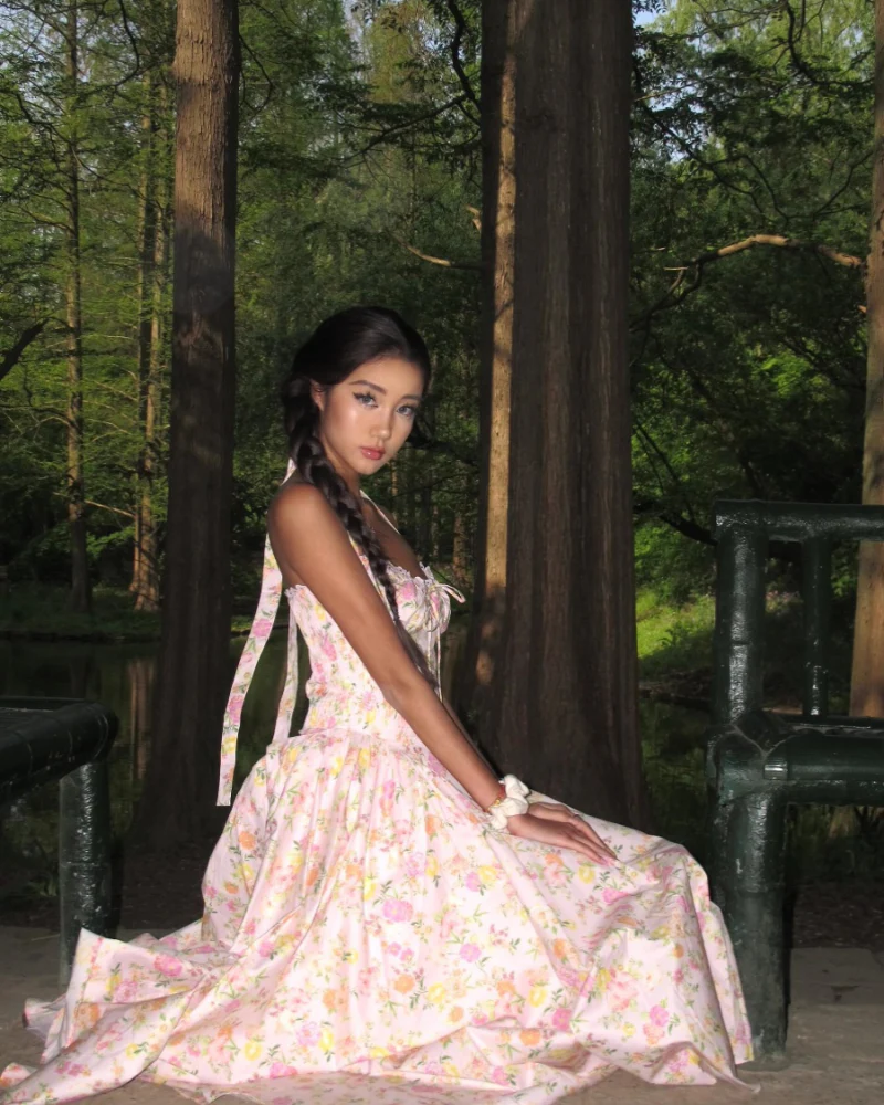 Floral Suspender Corset Maxi Floral Dress - Image 5