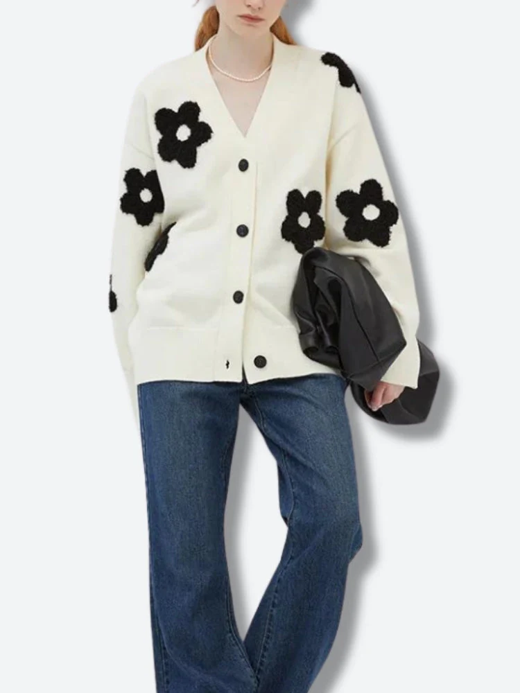 Flower Black Cardigan - Image 4