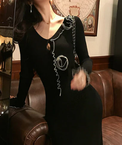 Flower Hollow Sweater Dark Coquette Dress - Image 2