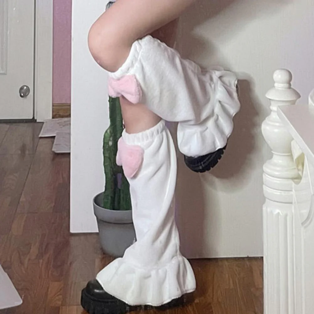 Fluffy Pink Bow Leg Warmers - Image 3