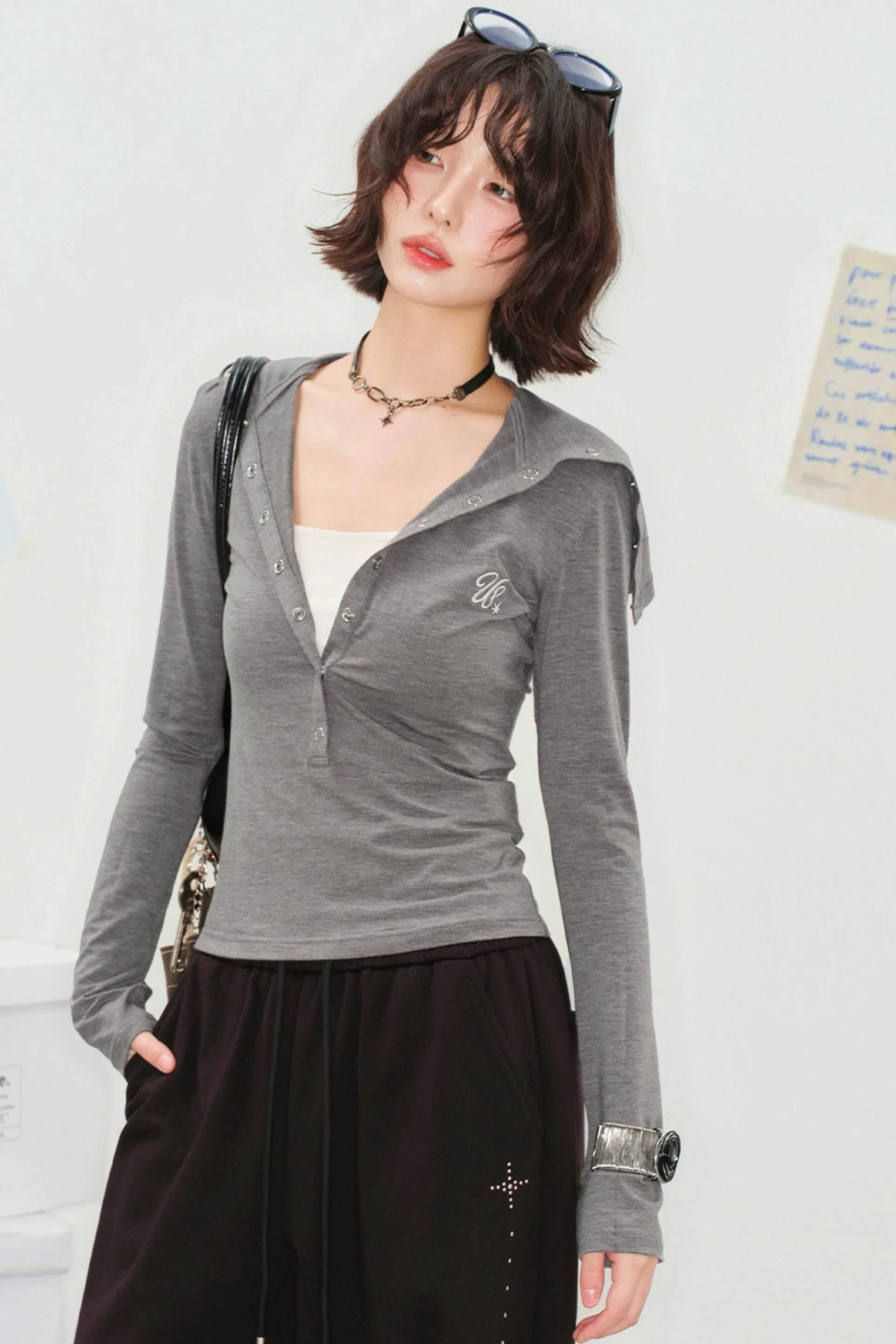 Folded Collar Cut-Out Neck Top - Image 7