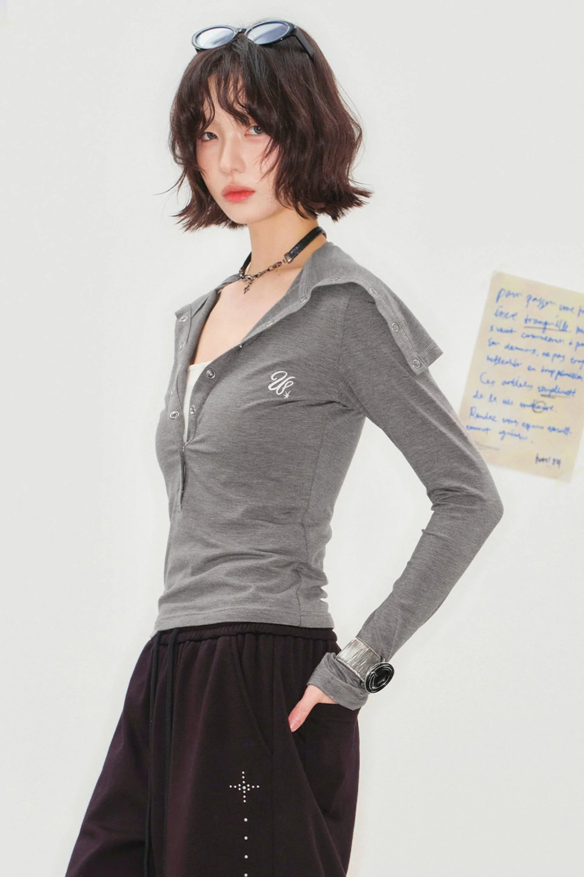 Folded Collar Cut-Out Neck Top - Image 8