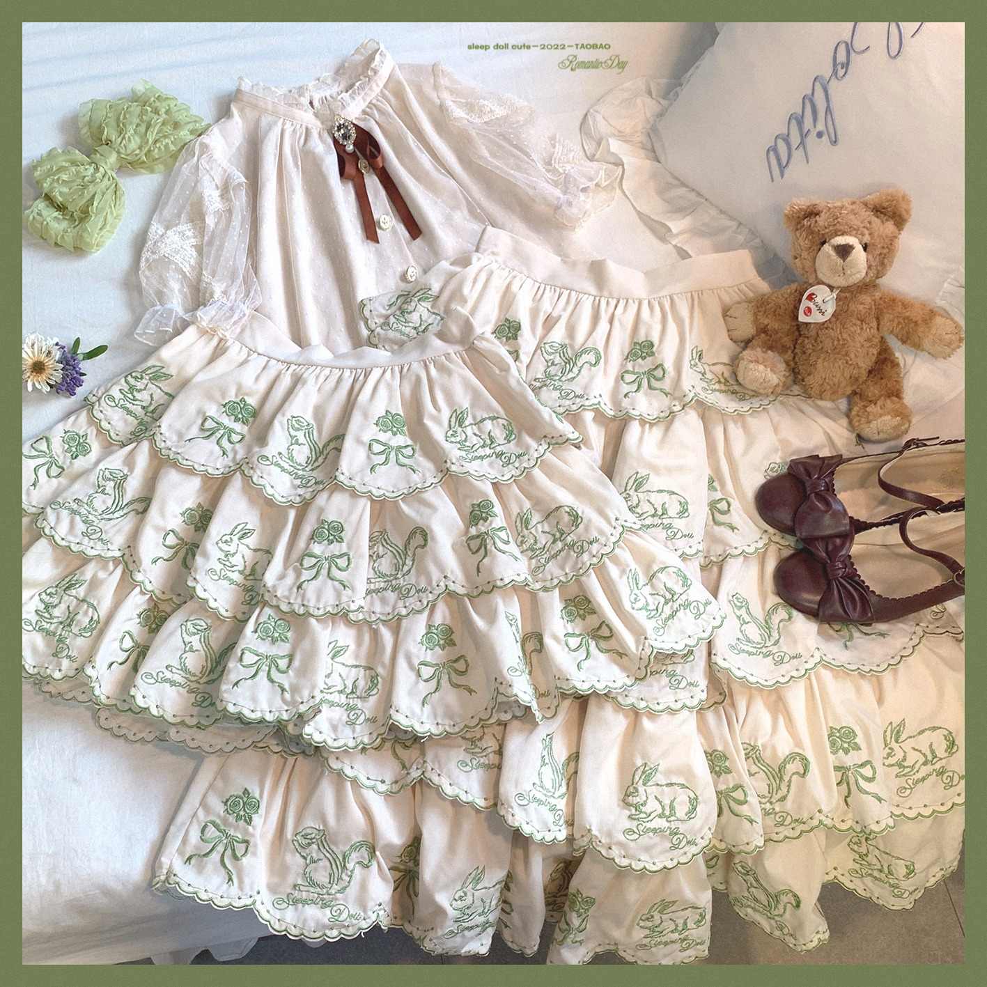 Forest Embroidered Lace Cotton Cake Skirt - Image 2