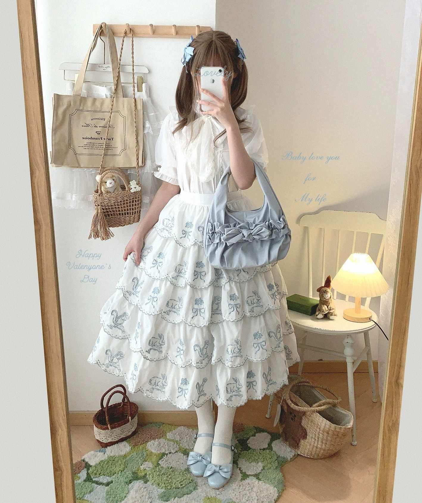 Forest Embroidered Lace Cotton Cake Skirt - Image 4