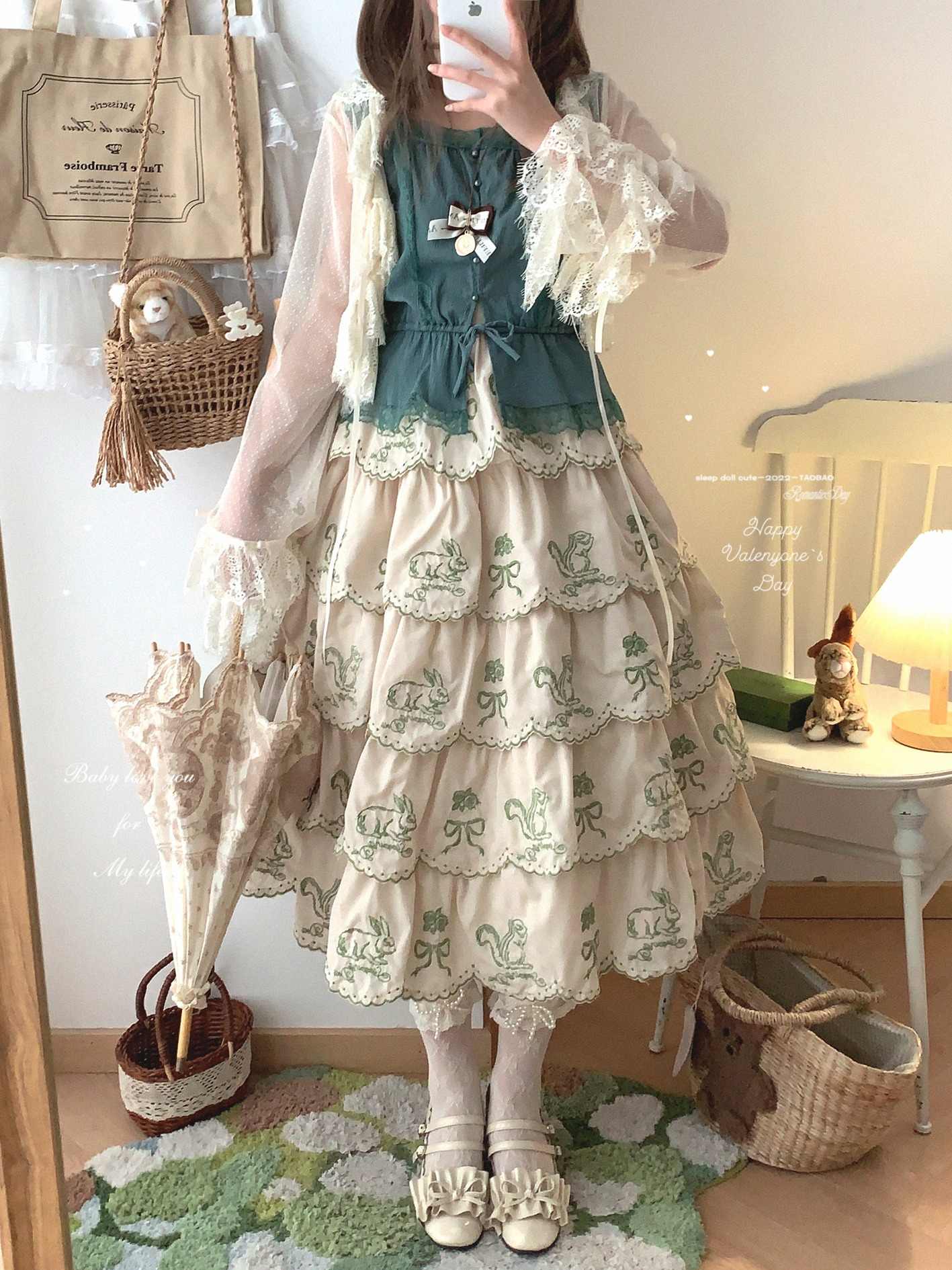 Forest Embroidered Lace Cotton Cake Skirt - Image 5