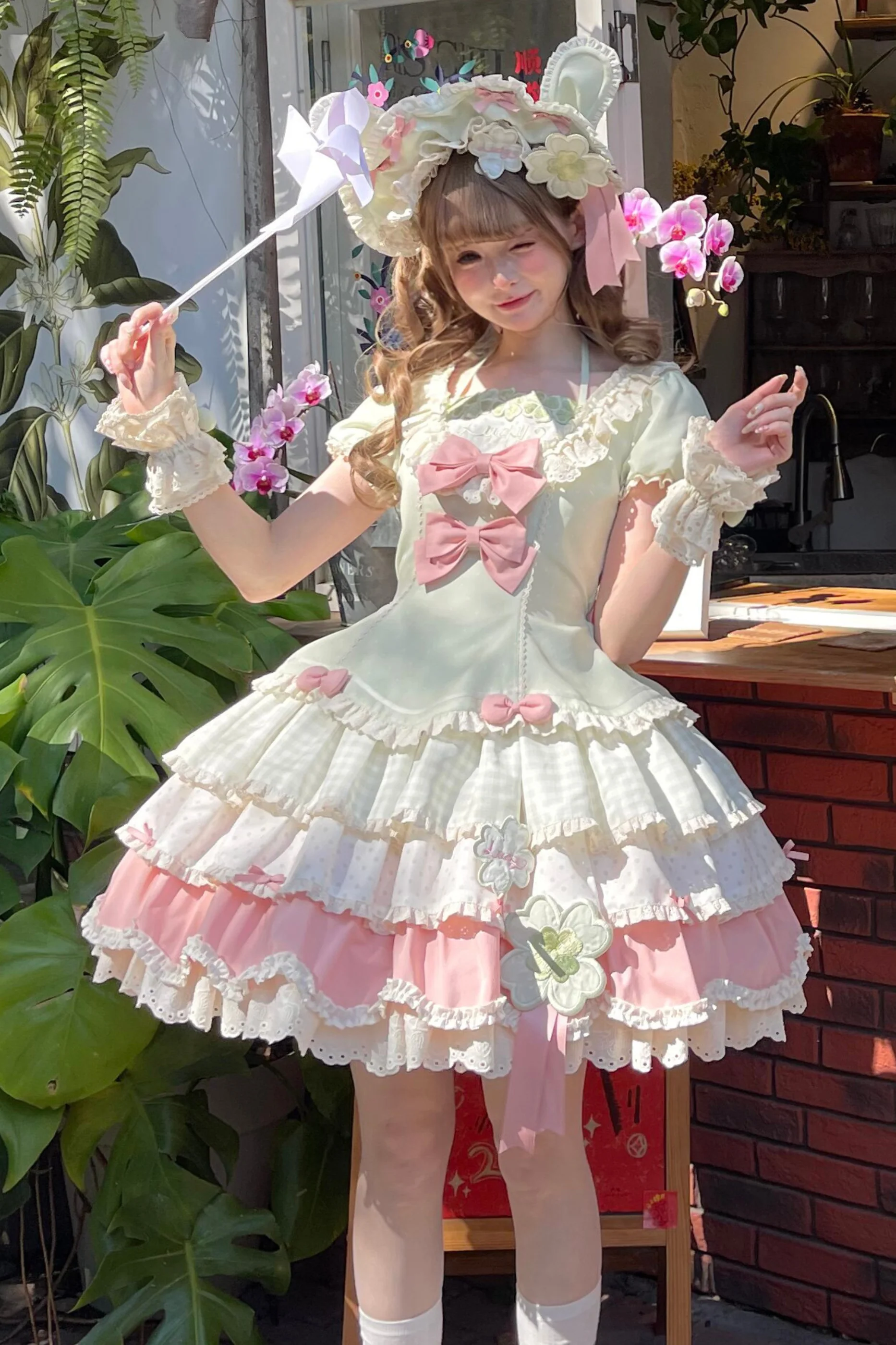 Four-Leaf Clover Lolita Dress + Sleeves + Bonnet - Image 12