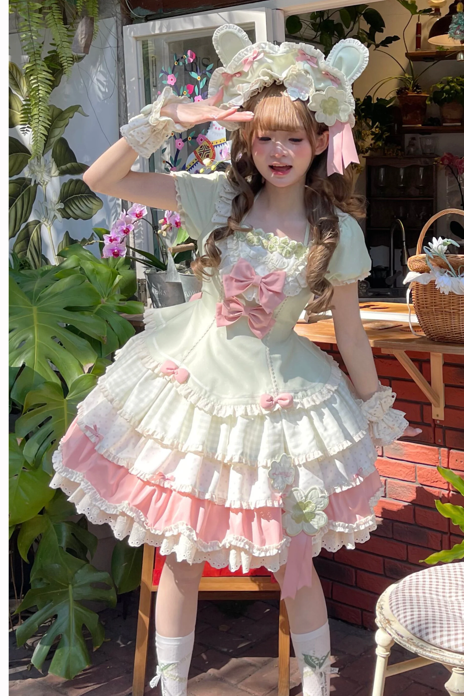 Four-Leaf Clover Lolita Dress + Sleeves + Bonnet - Image 13