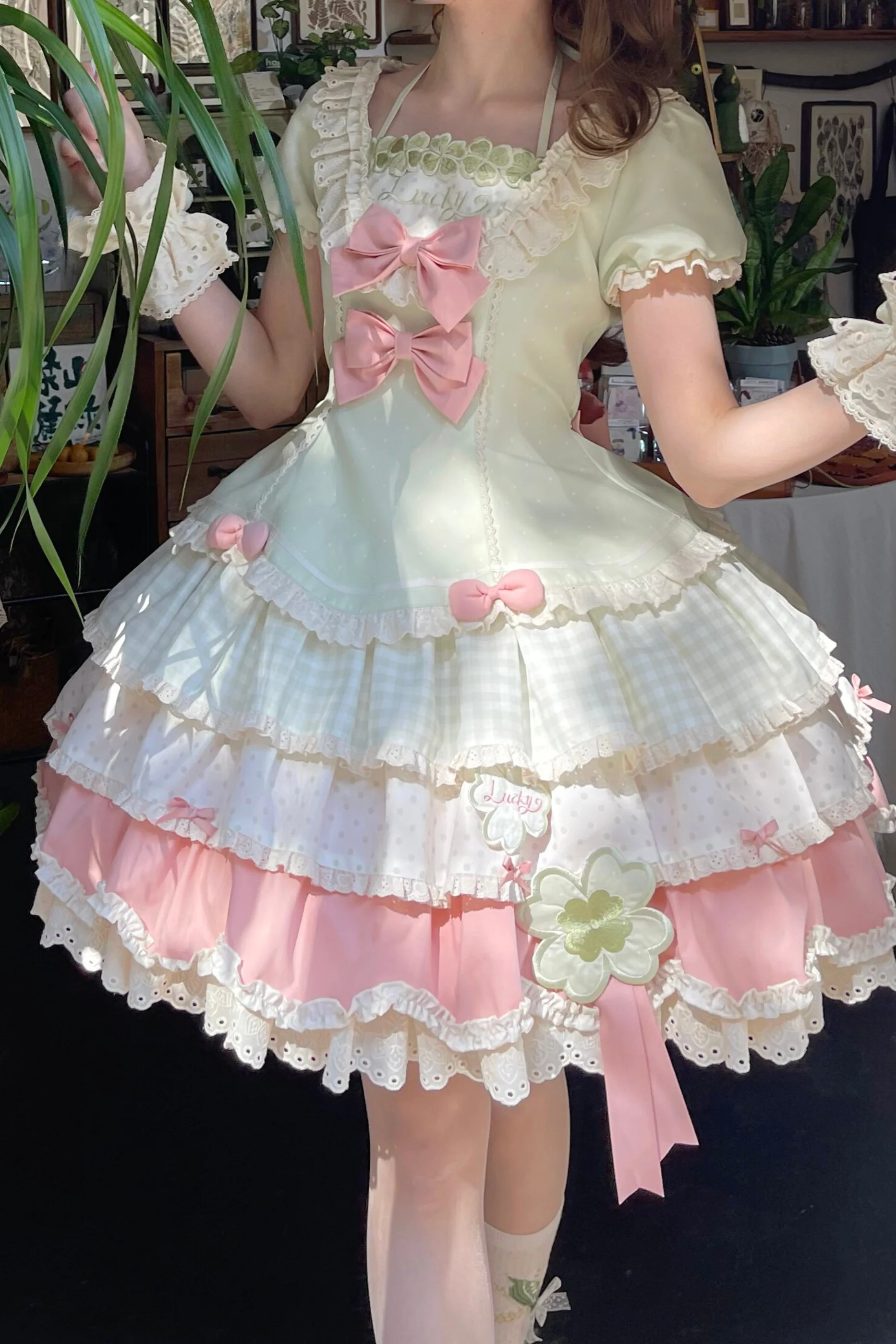 Four-Leaf Clover Lolita Dress + Sleeves + Bonnet - Image 16