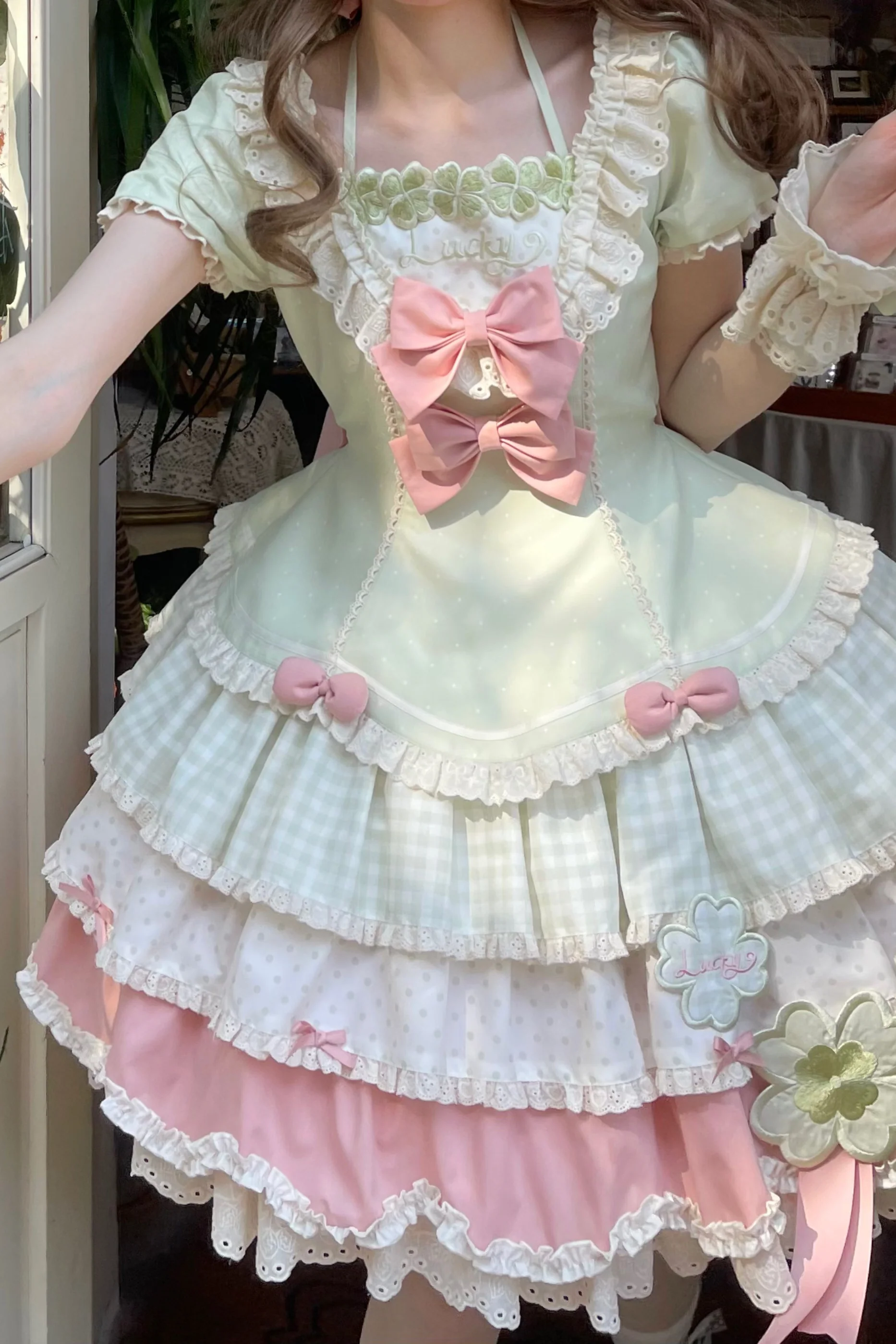 Four-Leaf Clover Lolita Dress + Sleeves + Bonnet - Image 22