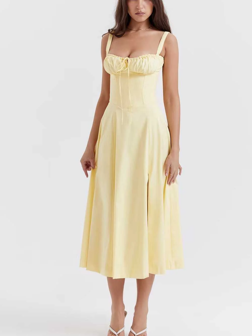 French Back Cross Strap Slit Dress - Image 3