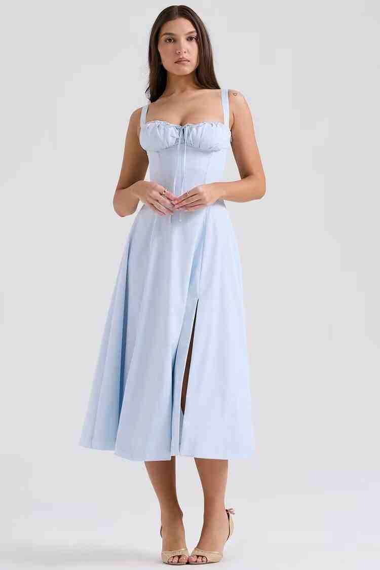 French Back Cross Strap Slit Dress - Image 9