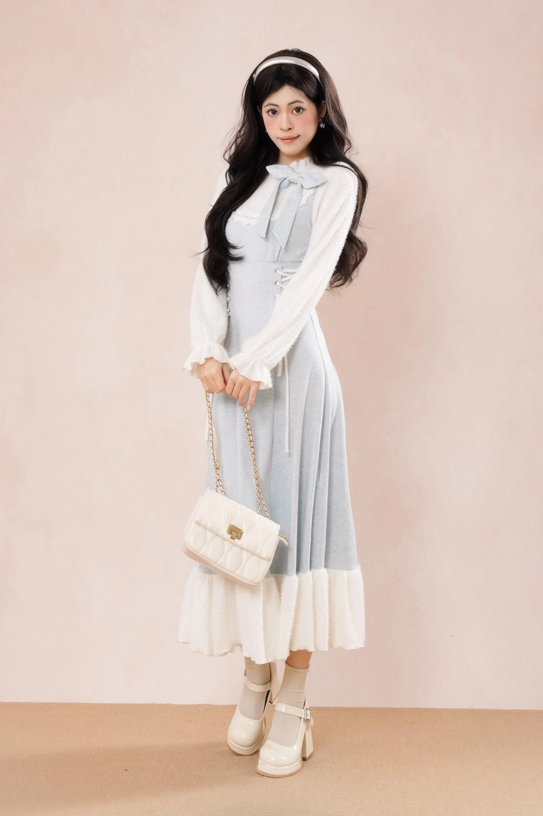 French Blue Ribbon Ruffle Dress - Image 3