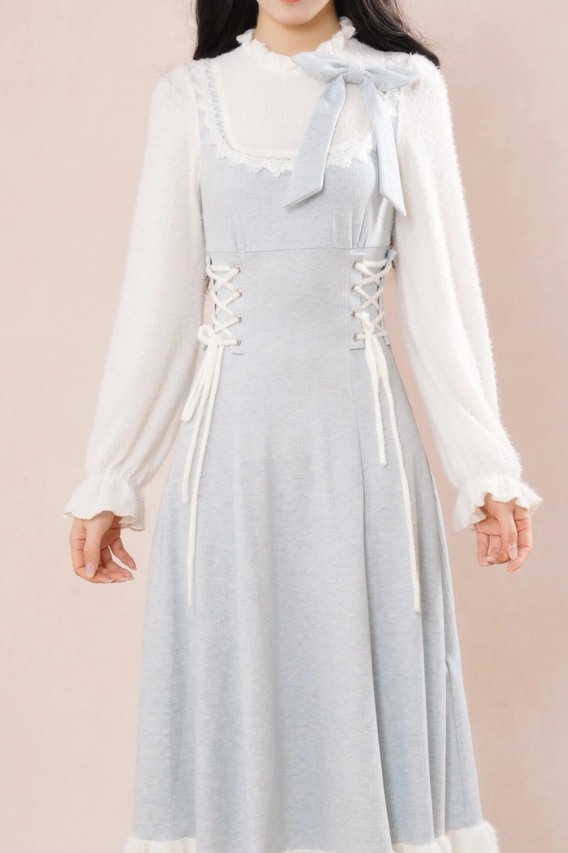 French Blue Ribbon Ruffle Dress - Image 4