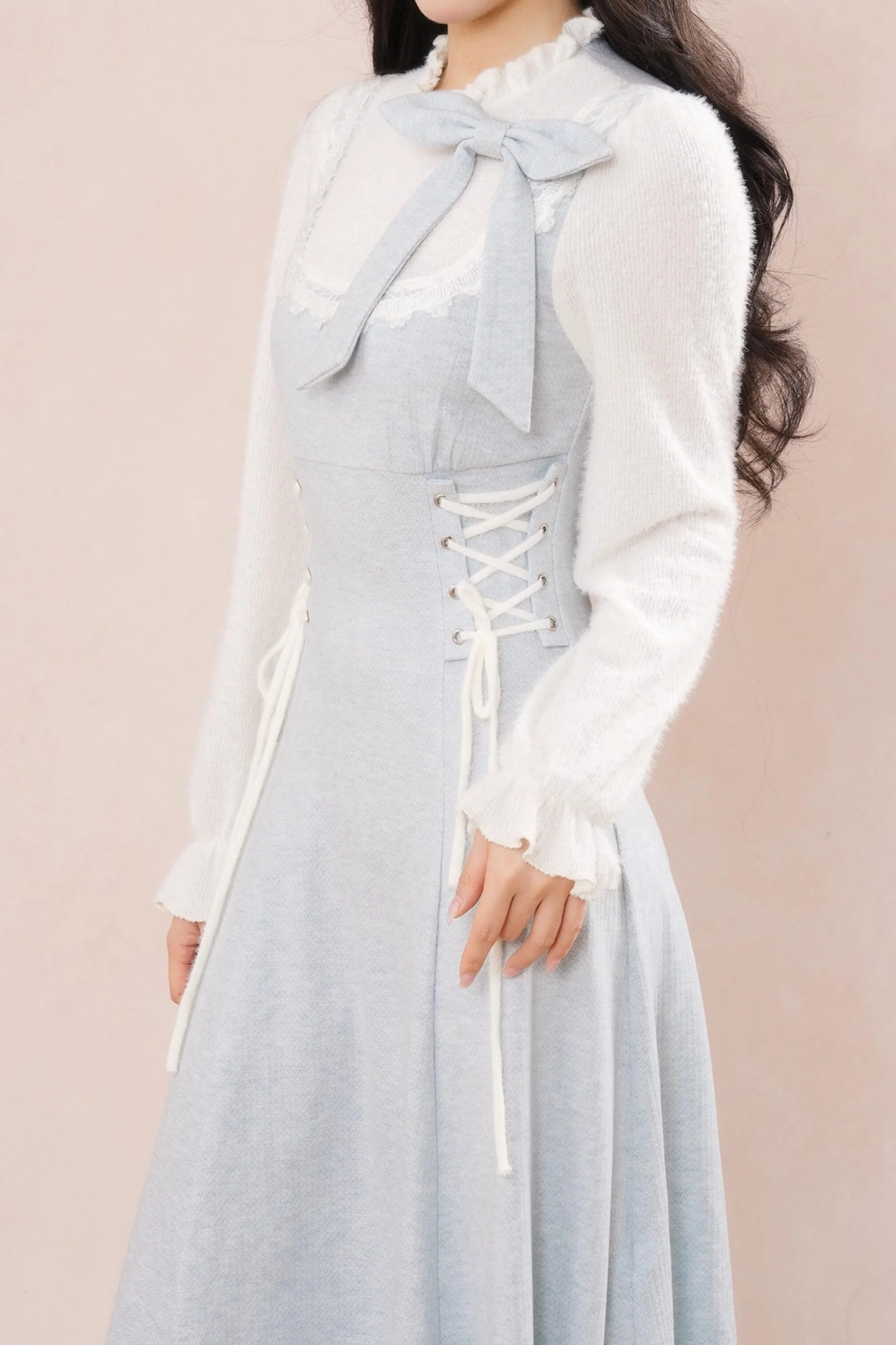 French Blue Ribbon Ruffle Dress - Image 5