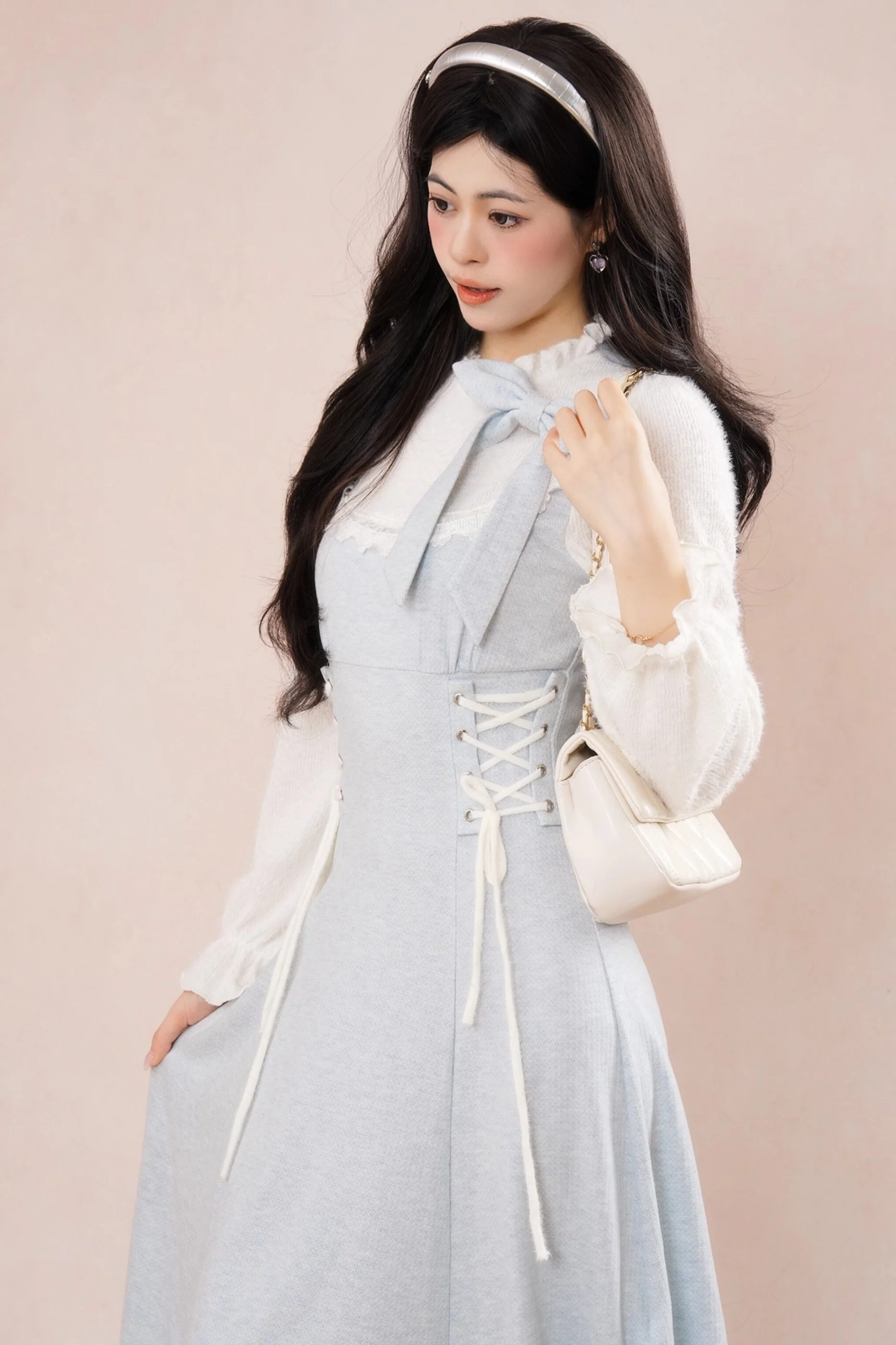 French Blue Ribbon Ruffle Dress - Image 7