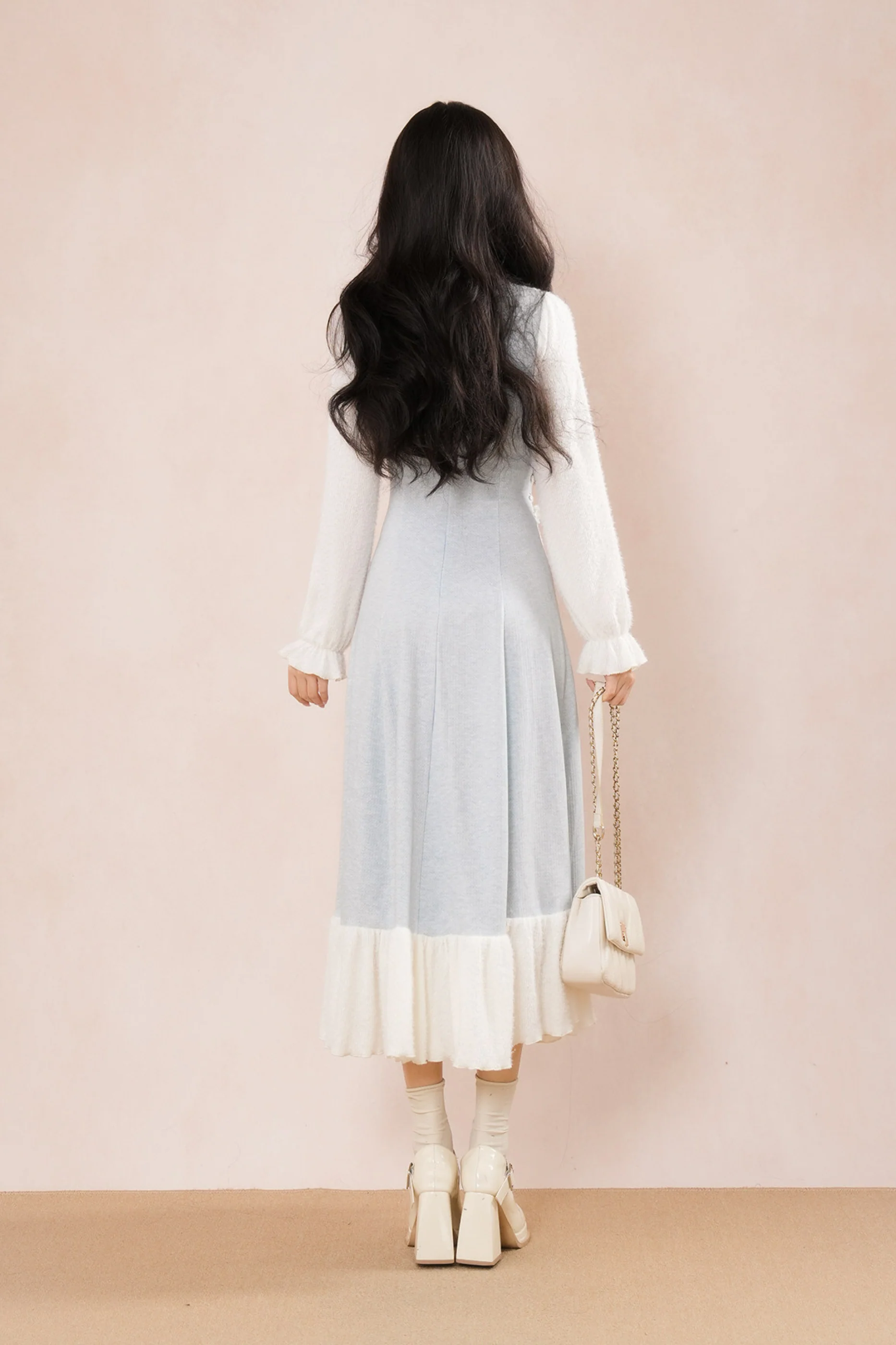 French Blue Ribbon Ruffle Dress - Image 9