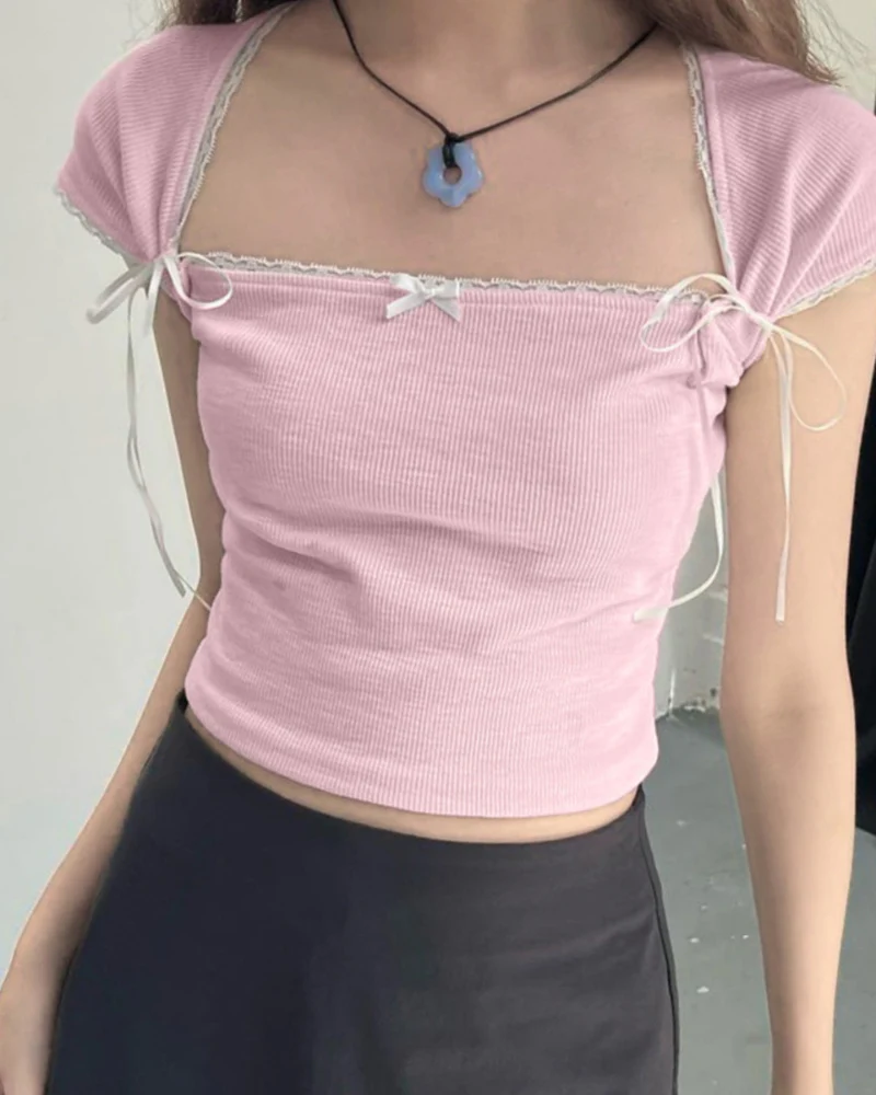 French Bow Lace Knitted Coquette Shirts - Image 5