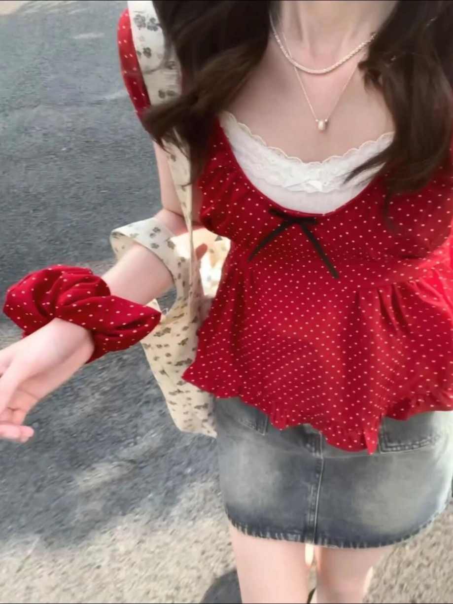French Chic Red Polka Dot Top - Image 2