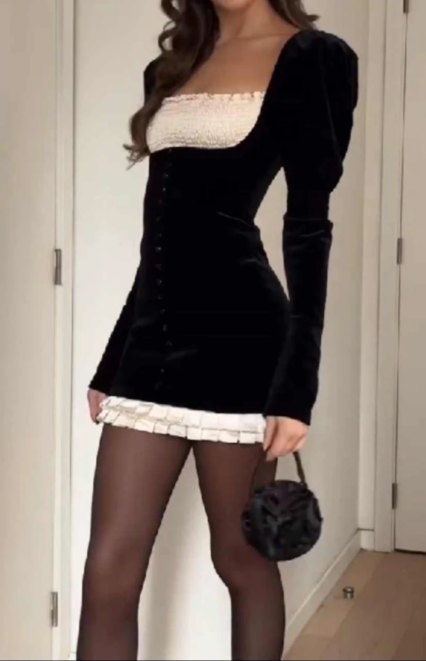 French Dark Coquette Velvet Mini Dress - Image 2