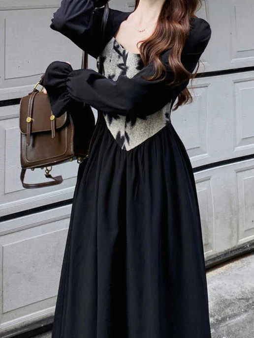 French Elegant Floral Long-sleeved Dress - Image 3