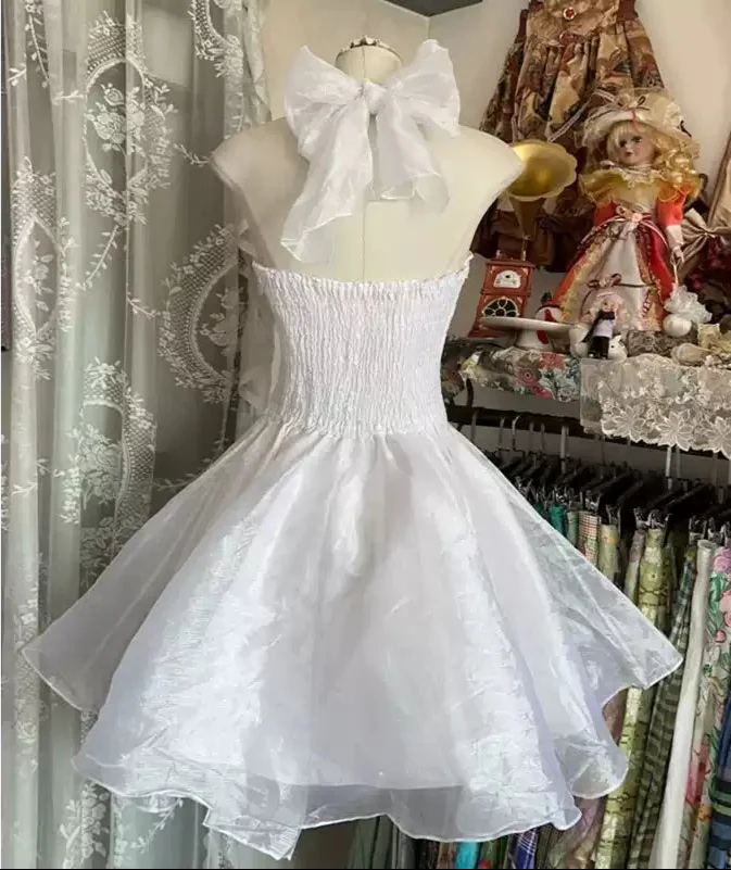 French Fairy White Halter-neck Dress