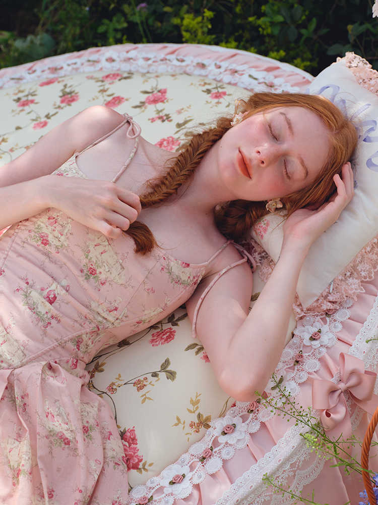 French Floral Fishbone Pink Dress - Image 3