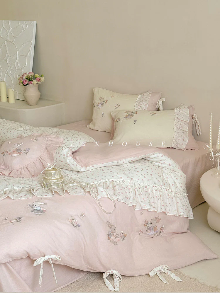 French girly cotton bed sheets four-piece set - Image 2