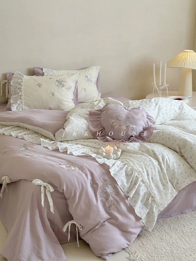 French girly cotton bed sheets four-piece set - Image 3