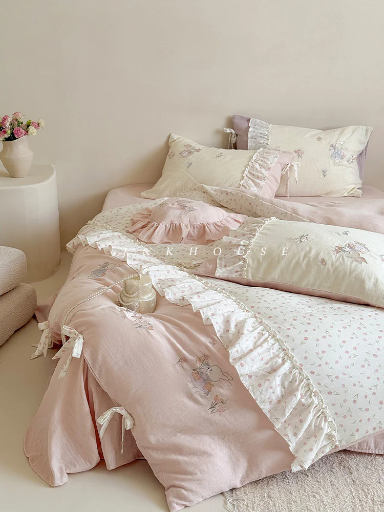 French girly cotton bed sheets four-piece set - Image 5
