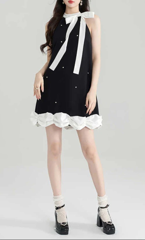 French Halter Neck Dark Coquette Dress - Image 2