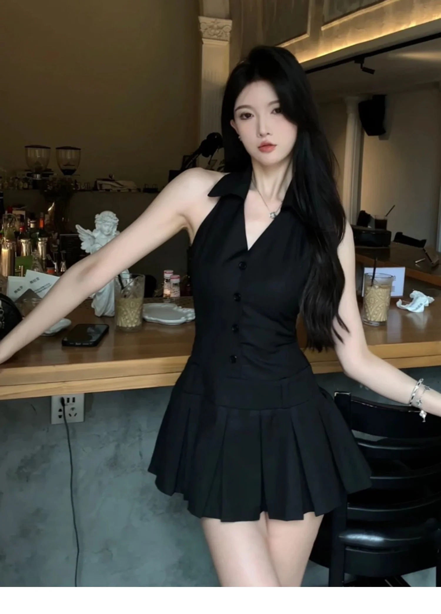French Halter Neck Dark Coquette Dress - Image 2