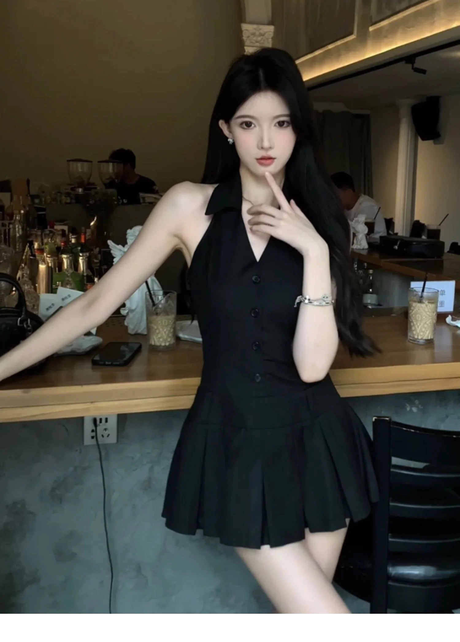French Halter Neck Dark Coquette Dress - Image 3