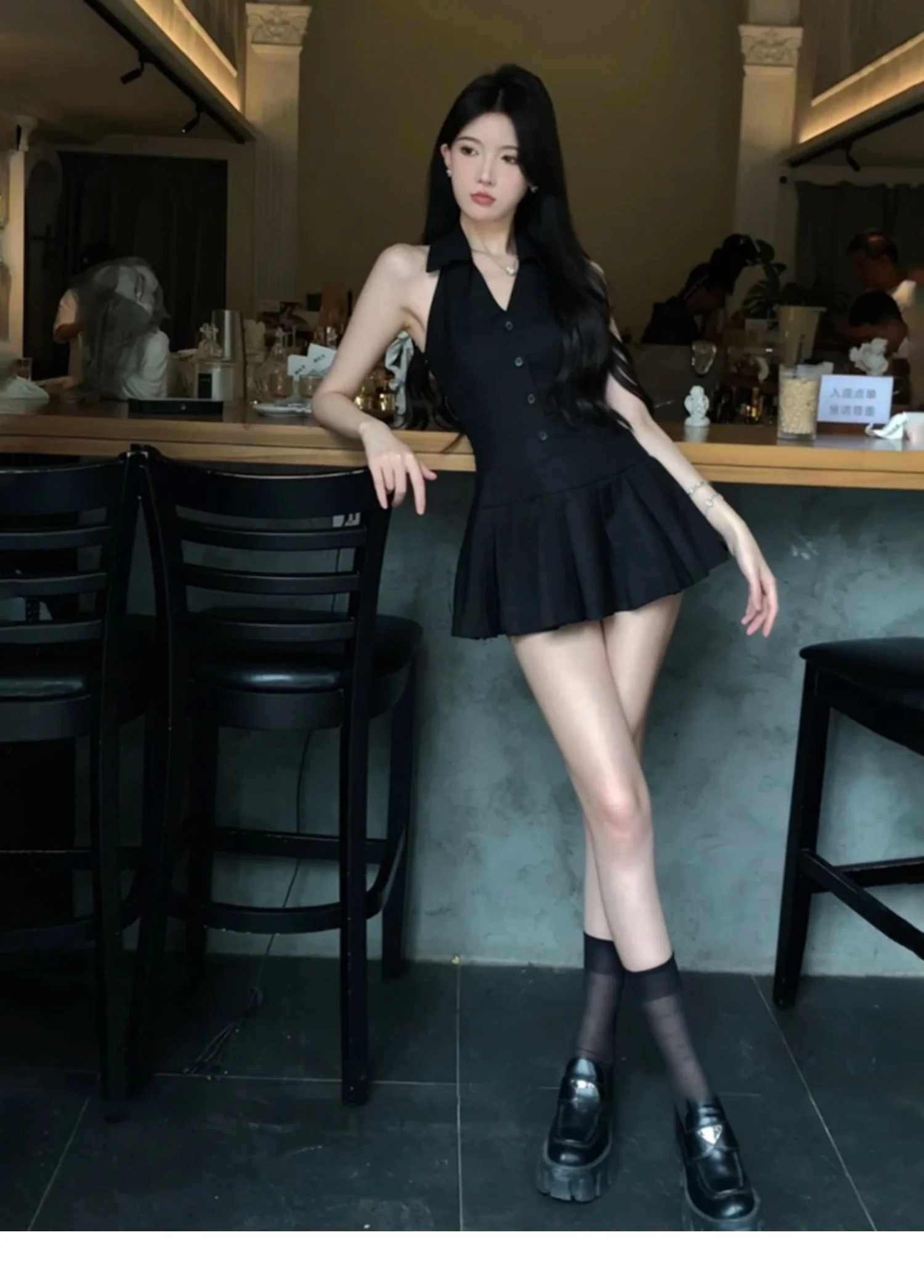 French Halter Neck Dark Coquette Dress - Image 4