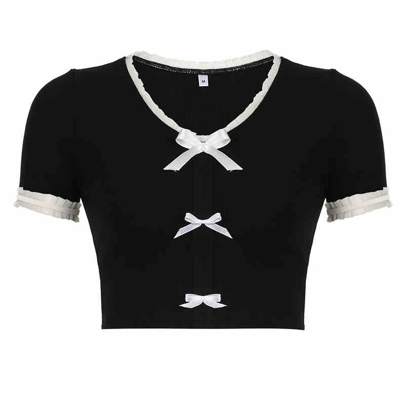 French Lace Bow Dark Coquette Top - Image 8