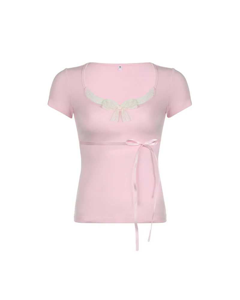 French Lace Bow Strap Coquette Shirts - Image 5