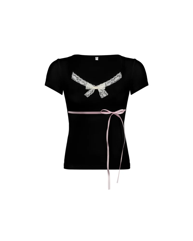 French Lace Bow Strap Coquette Shirts - Image 6