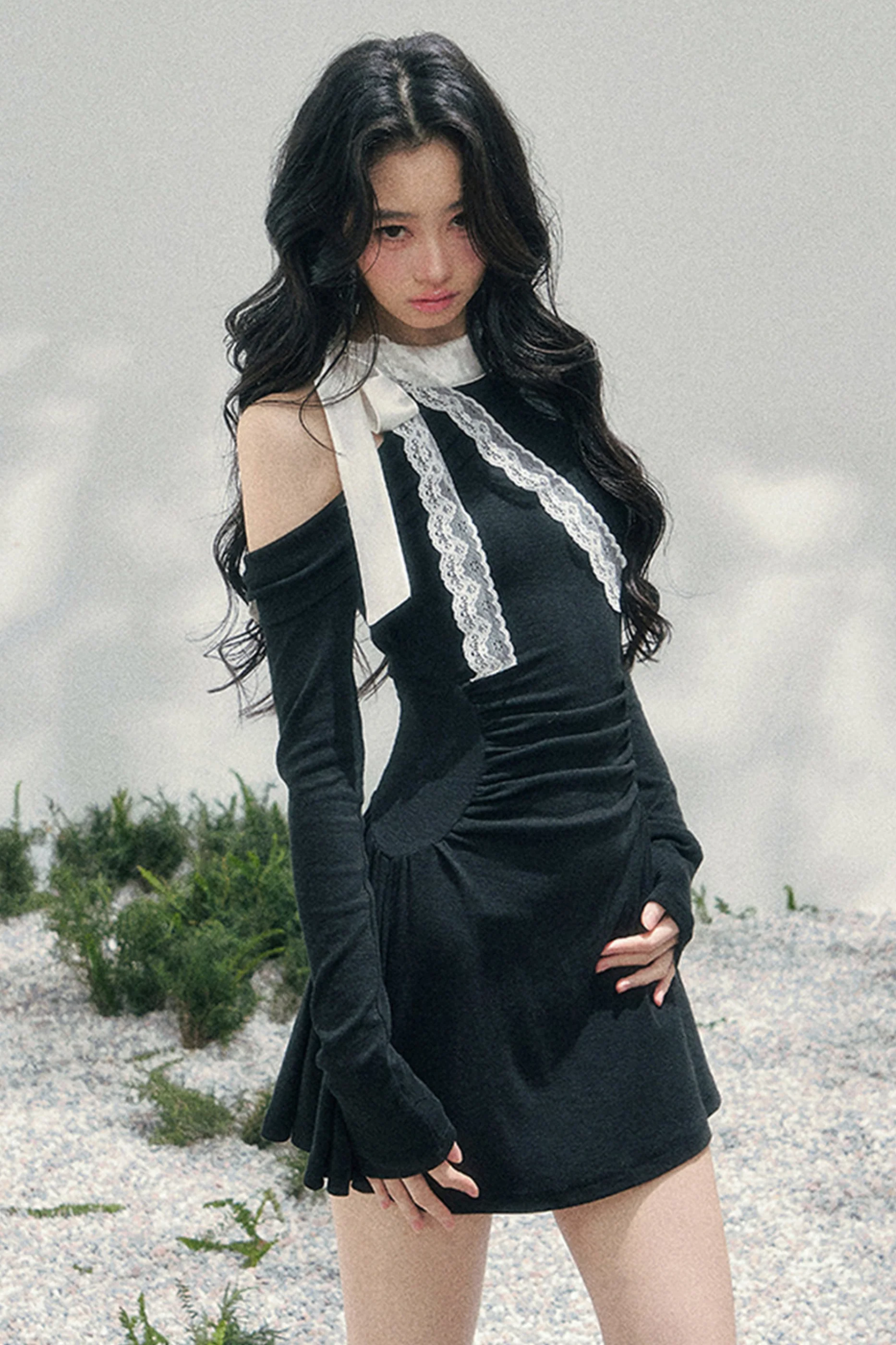 French Lace Off-Shoulder Dress - Image 2