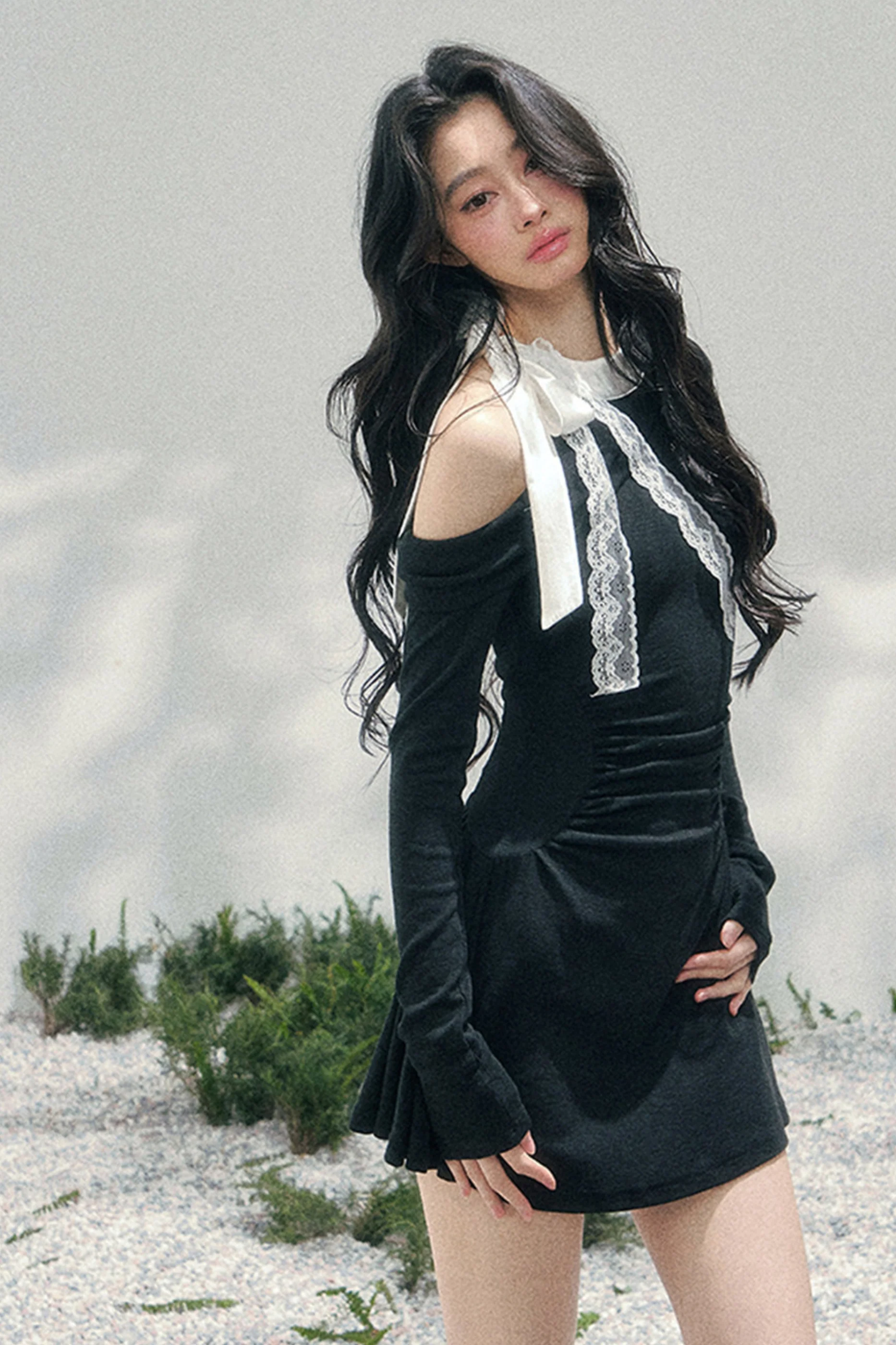 French Lace Off-Shoulder Dress - Image 3