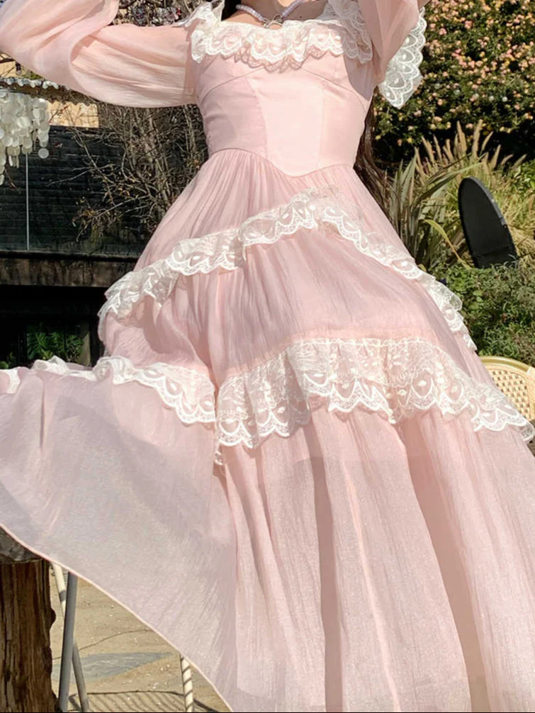 French Lace Puff-sleeved Dress - Image 3