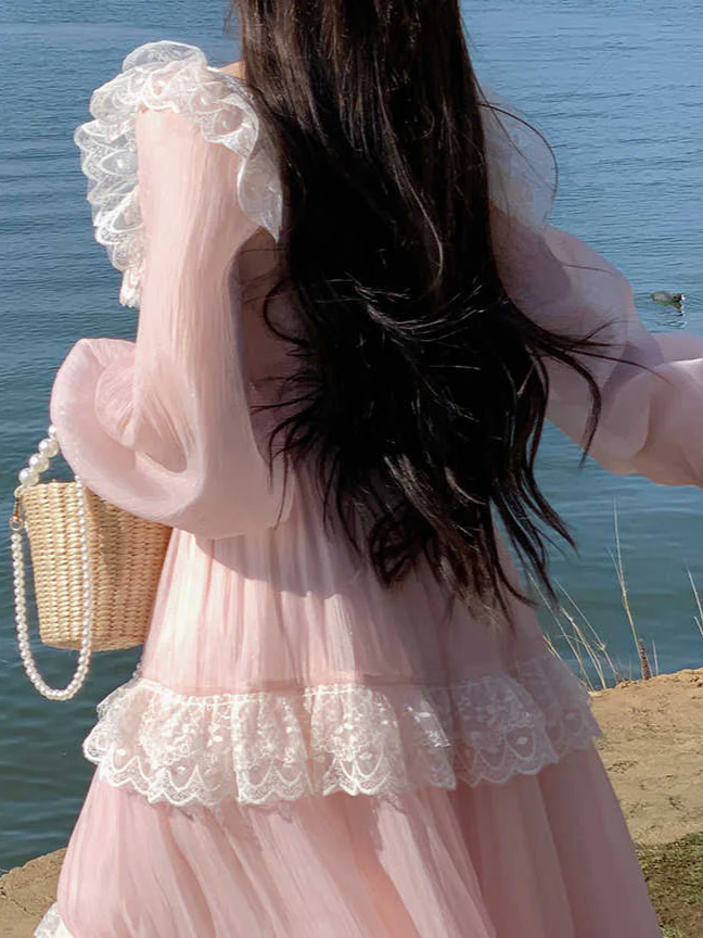French Lace Puff-sleeved Dress - Image 4