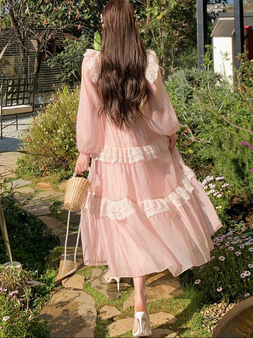 French Lace Puff-sleeved Dress - Image 5