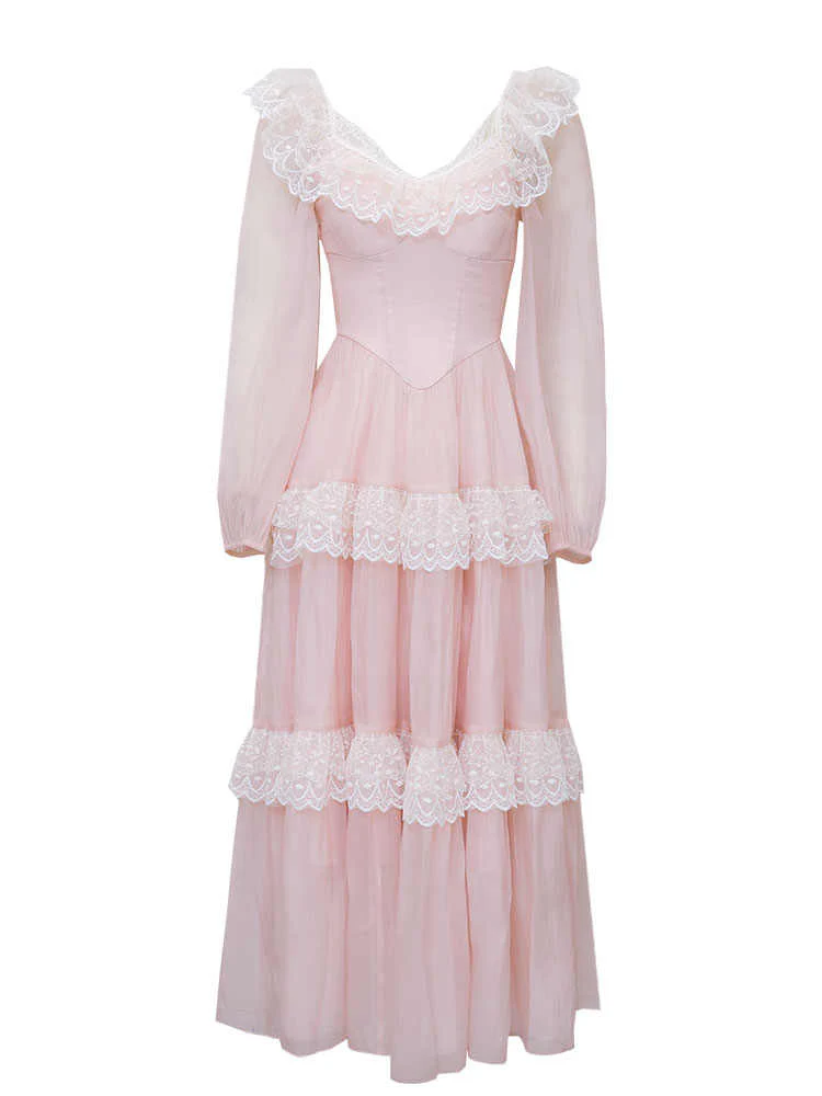 French Lace Puff-sleeved Dress - Image 6