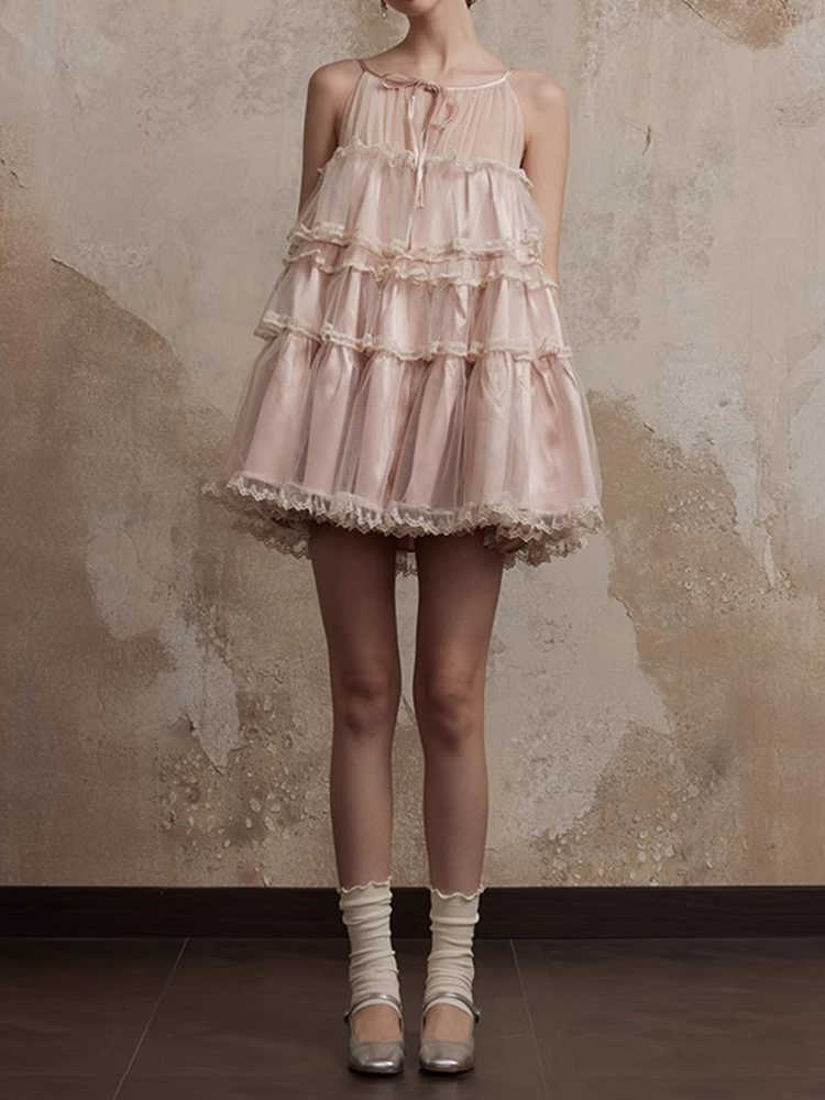 French Lace Splicing Rope Dress - Image 2