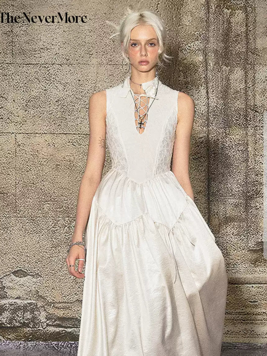 French Lace-up Sleeveless Waist Dress - Image 4